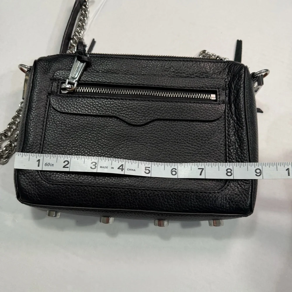Rebecca Minkoff Avery Leather Crossbody Bag, Pebbled Black Silver Chain